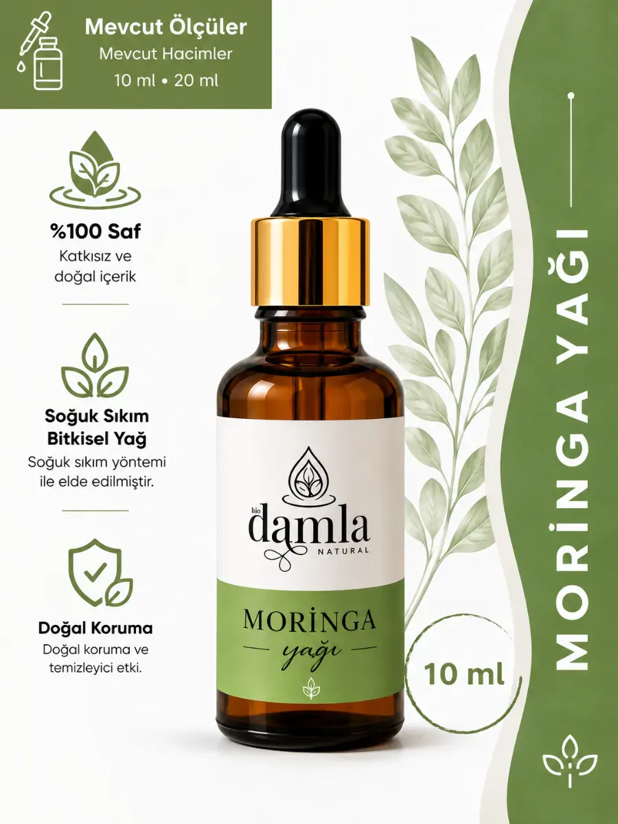 Moringa Yağı - E Vitaminli - Cilt ve Saç Bakımı - %100 Saf ve Organik - Moringa Oil