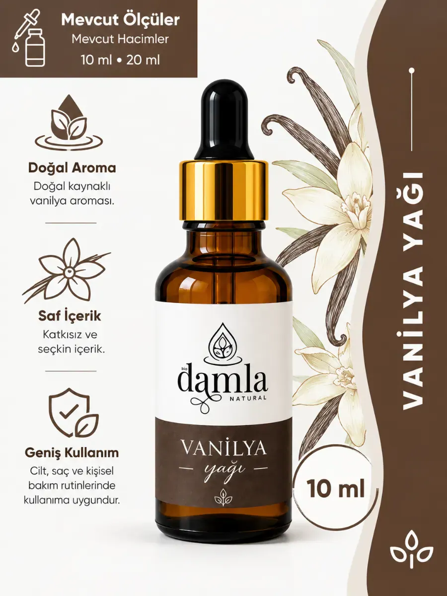 Vanilya Yağı Aroması - Difüzör ve Doğal Parfüm - Cam Şişe - %100 Saf & Organik - Distilasyon - Vanilla Oil - Vanilla Planifolia Natural